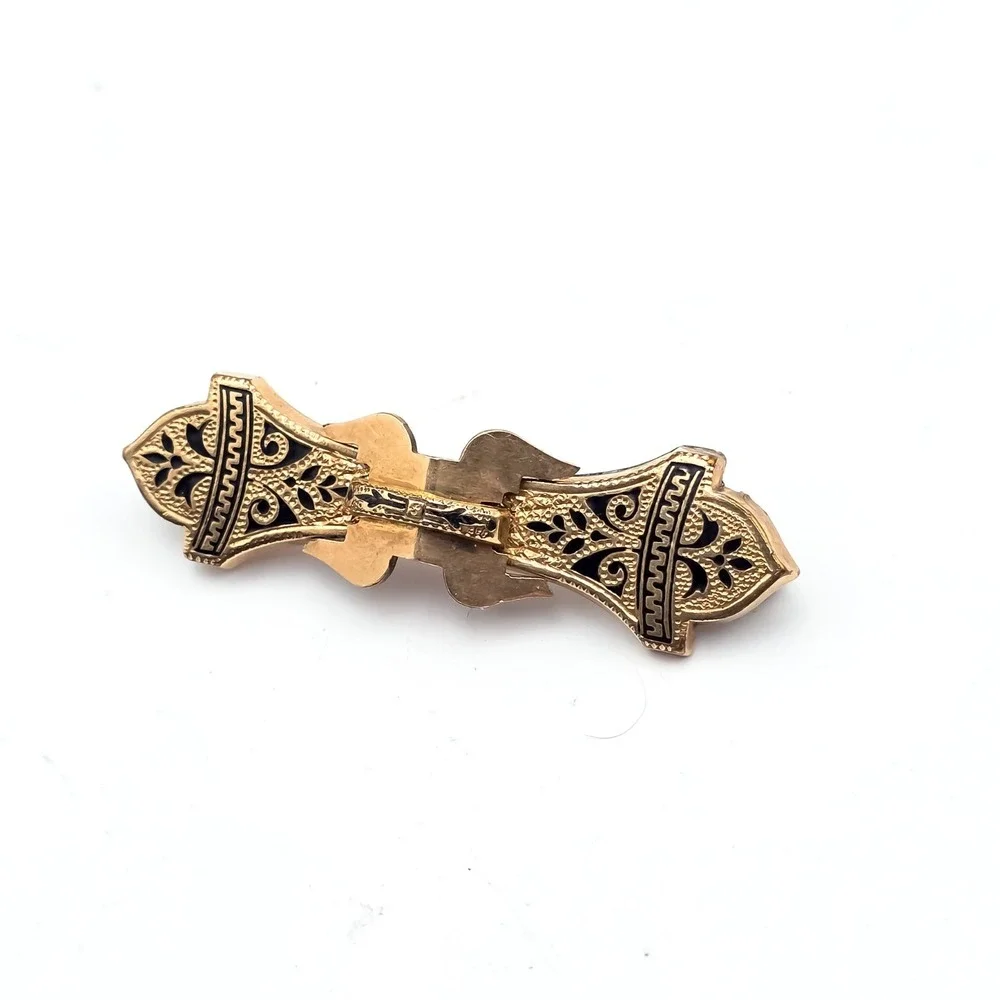 Victorian Gold Filled Taille D' Epargne Black Enamel Antique 2